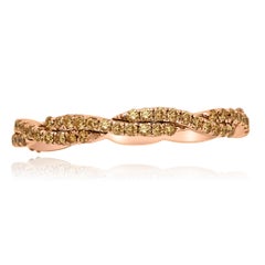 Natural Champagne Diamond Rose Gold Twist Rope Stackable Cocktail Band Ring