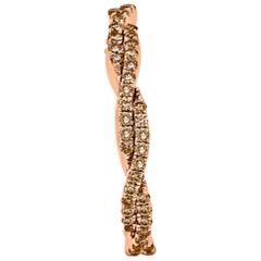 Natural Champagne Diamond Rose Gold Twist Rope Stackable Cocktail Band Ring