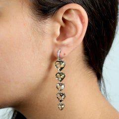 Natural Champagne Tourmaline Heart-Shaped Cascading 18k White Gold Drop Earrings