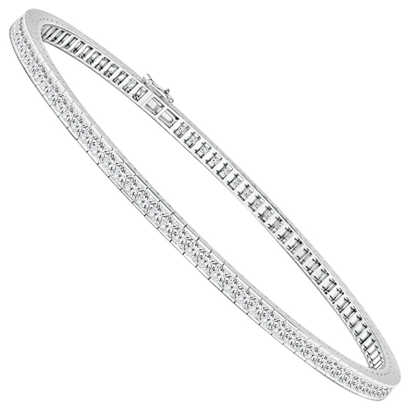 Bracelet tennis en or 14 carats avec diamant naturel taille princesse de 3,17 ct. en vente