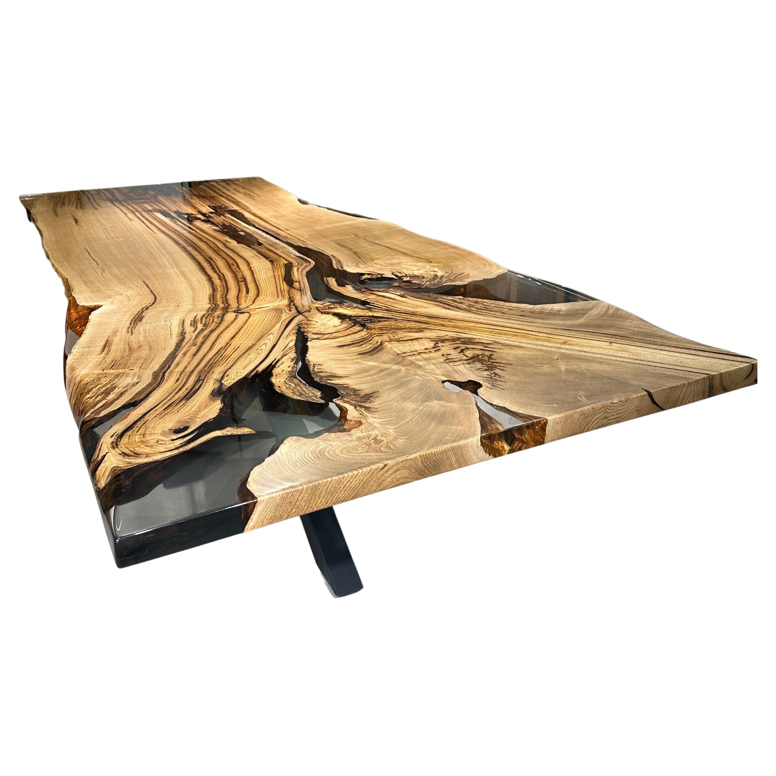 Natural Chestnut Epoxy Resin River Light Wood Dining Table