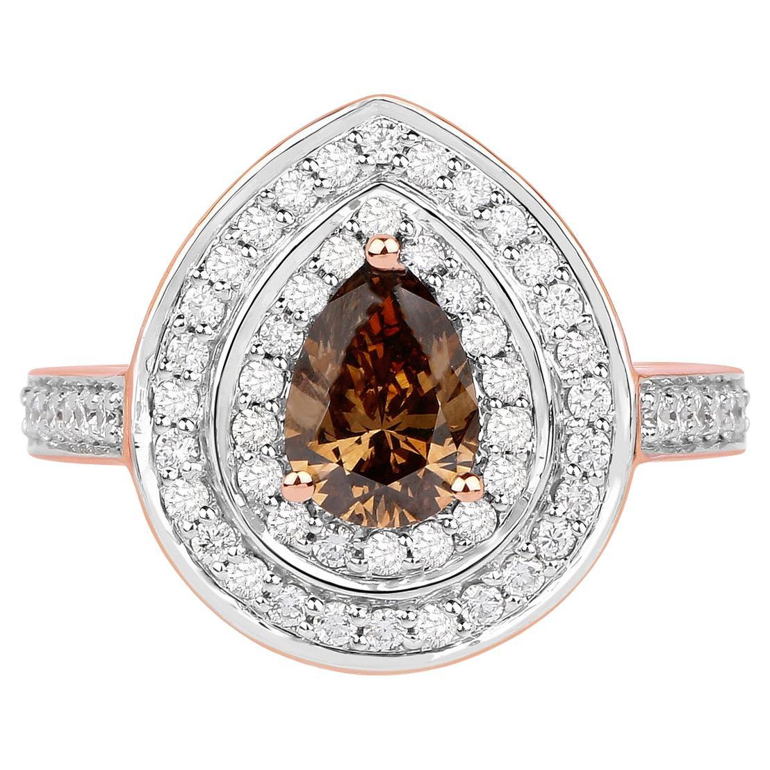 Anello con diamanti naturali color cioccolato 1,62 carati totali in oro rosa 18 carati in vendita