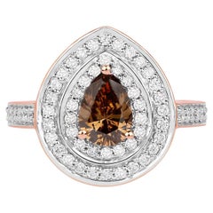 Natural Chocolate Brown Diamond Ring 1.62 Carats Total 18K Rose Gold