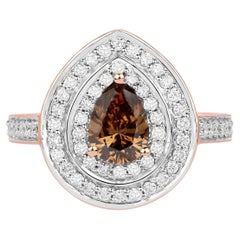Natural Chocolate Brown Diamond Ring 1.62 Carats Total 18K Rose Gold
