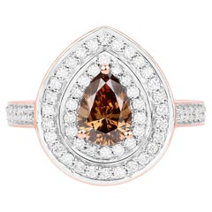 Natural Chocolate Brown Diamond Ring 1.64 Carats 18K Rose Gold