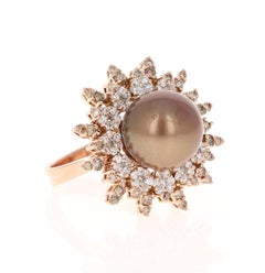 Natural Chocolate Tahitian Pearl Desert Diamond 14 Karat Rose Gold Ring