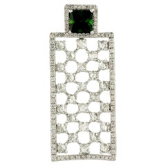 Natural Chrome Diopside Rectangular Pendant with Diamonds Made in 18k White Gold