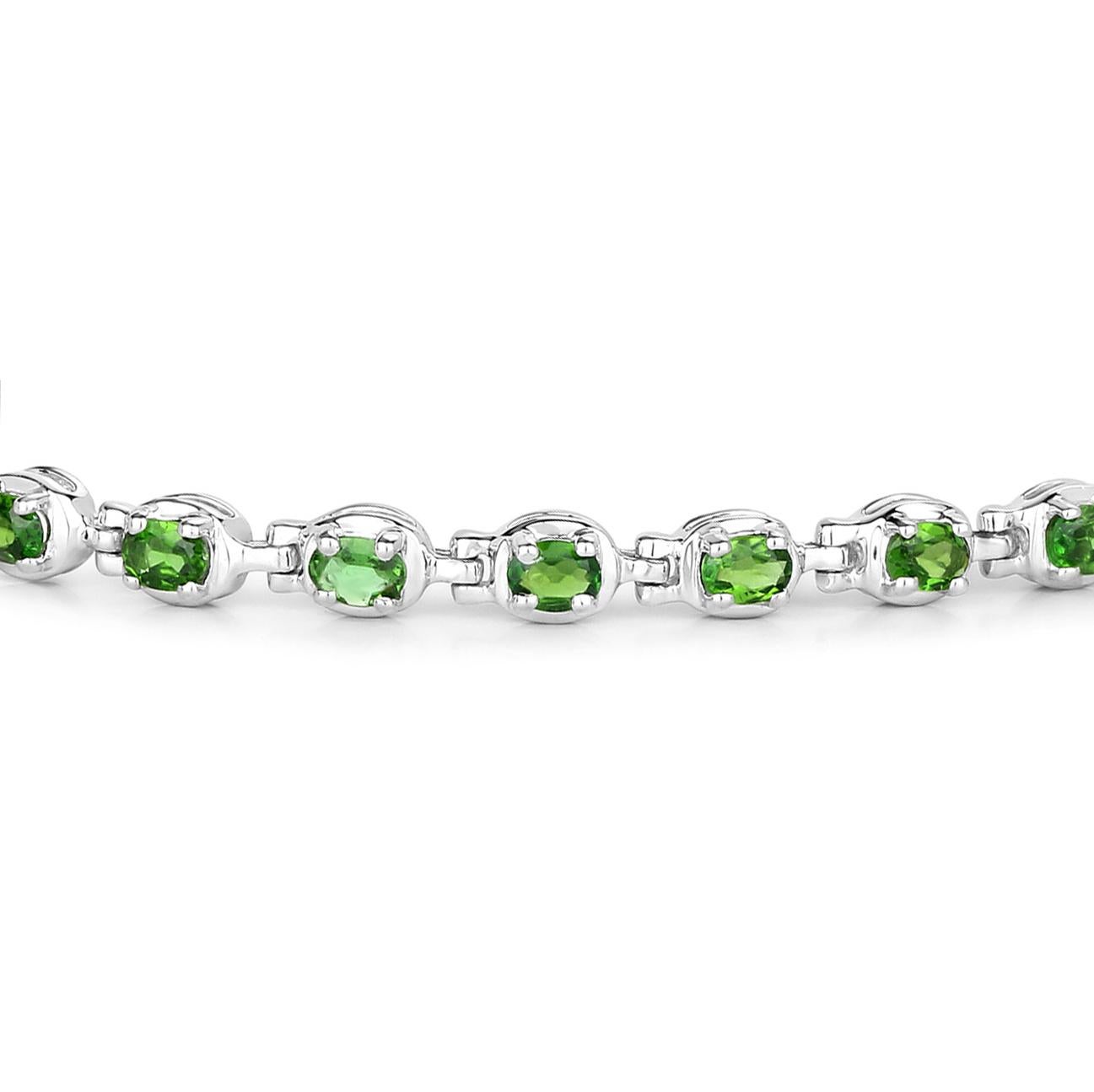 Natural Chrome Diopside Tennis Bracelet 4 Carats Sterling Silver In New Condition For Sale In Aliso Viejo, CA