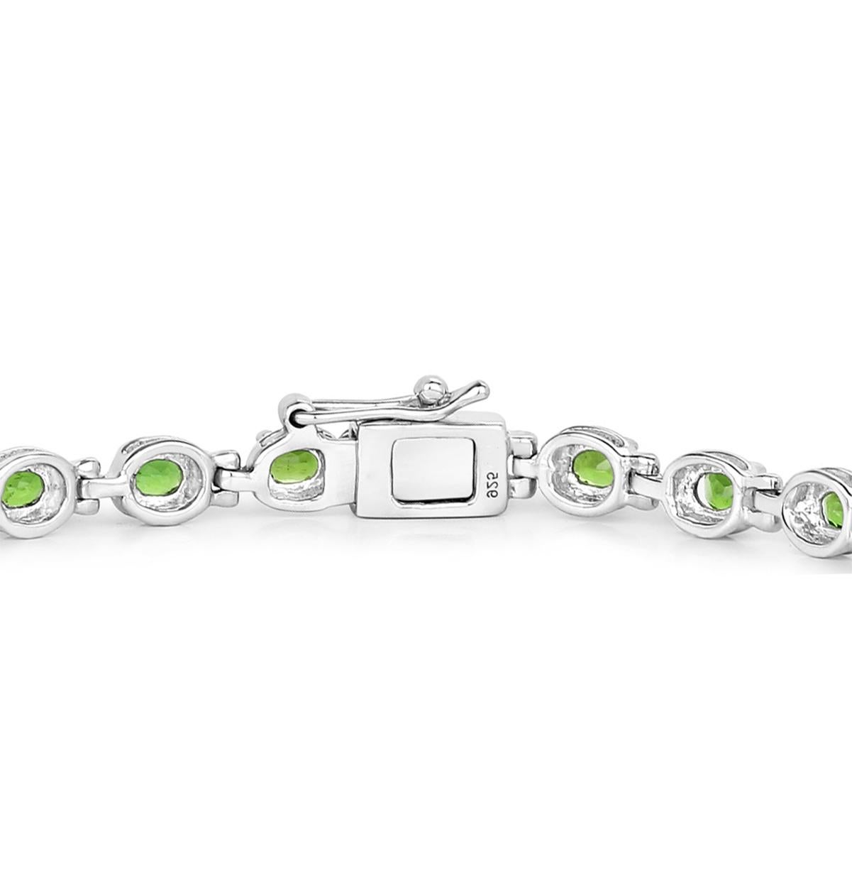 Women's or Men's Natural Chrome Diopside Tennis Bracelet 4 Carats Sterling Silver For Sale