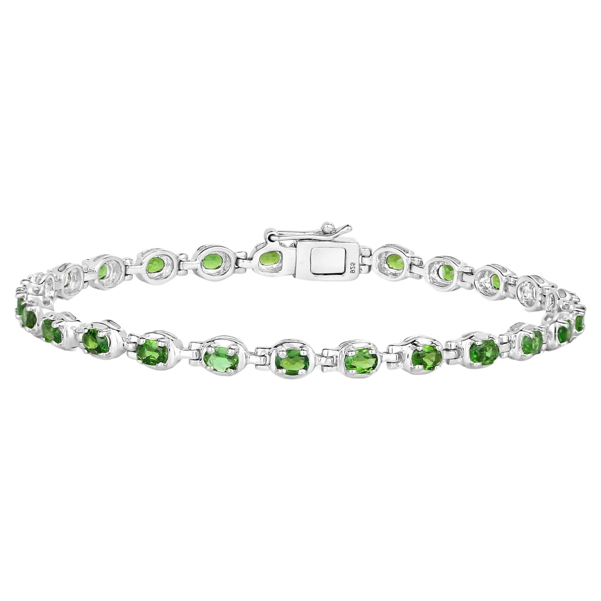 Bracelet tennis Diopside en argent sterling 4 carats et chrome naturel en vente