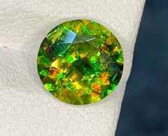 Piedra preciosa de titanita cromo esfena natural: 1,33 quilates, talla redonda, piedra de nacimiento de junio