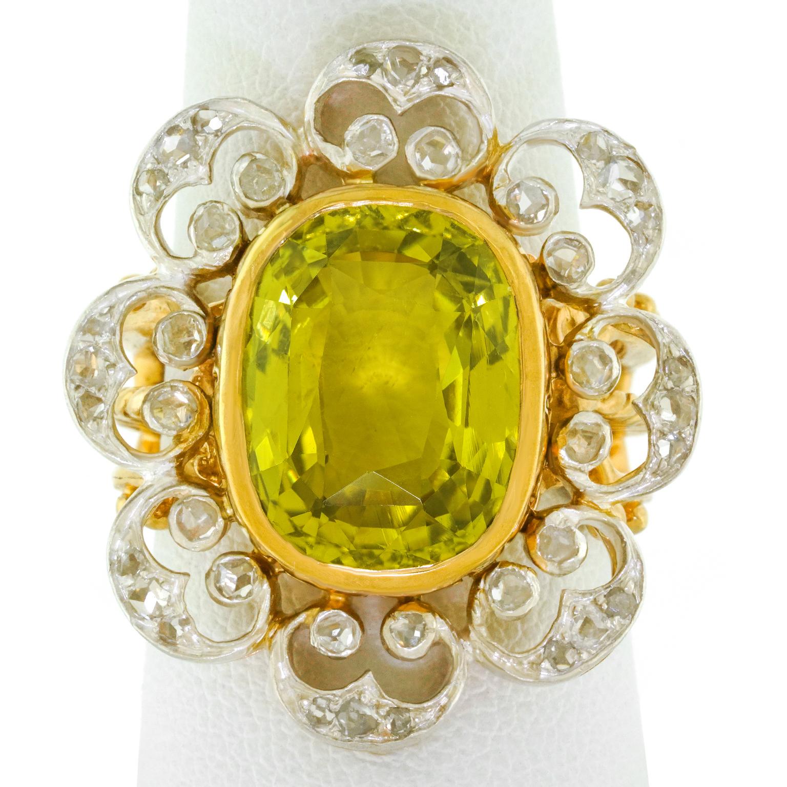 Natural Chrysoberyl in Antique Mounting with Rose-Cut Diamonds GIA 4