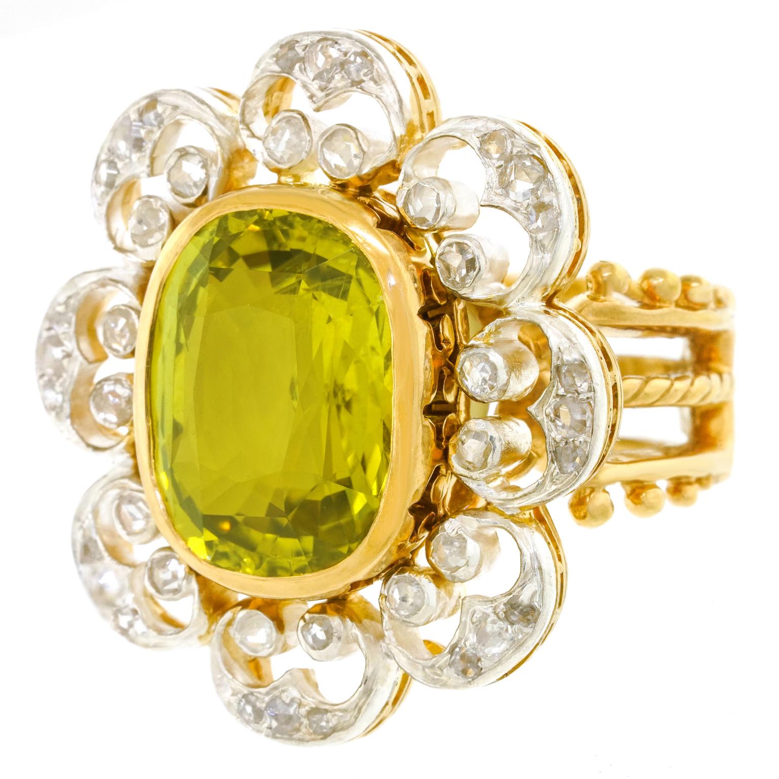 Natural Chrysoberyl in Antique Mounting with Rose-Cut Diamonds GIA 6