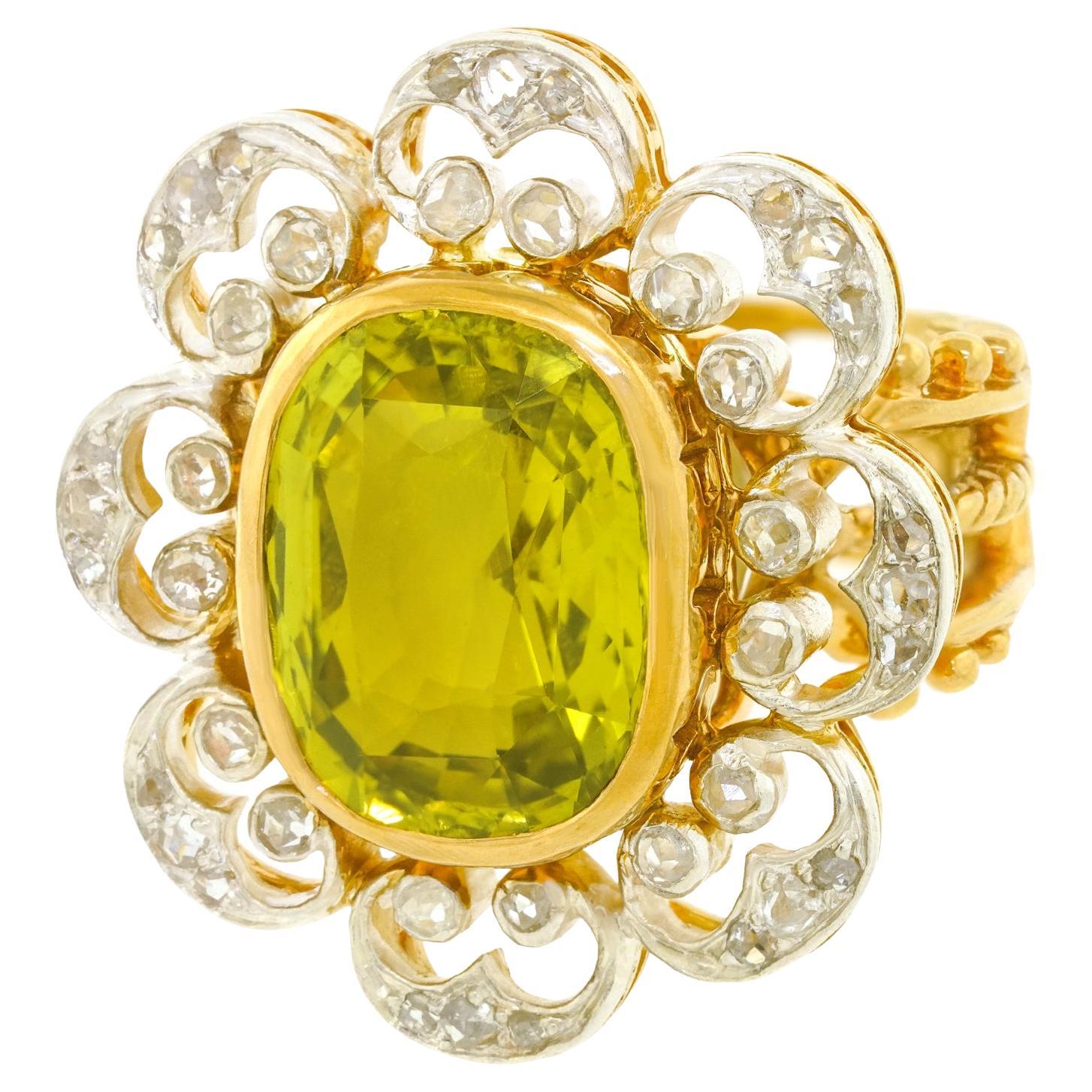 Natural Chrysoberyl in Antique Mounting with Rose-Cut Diamonds GIA