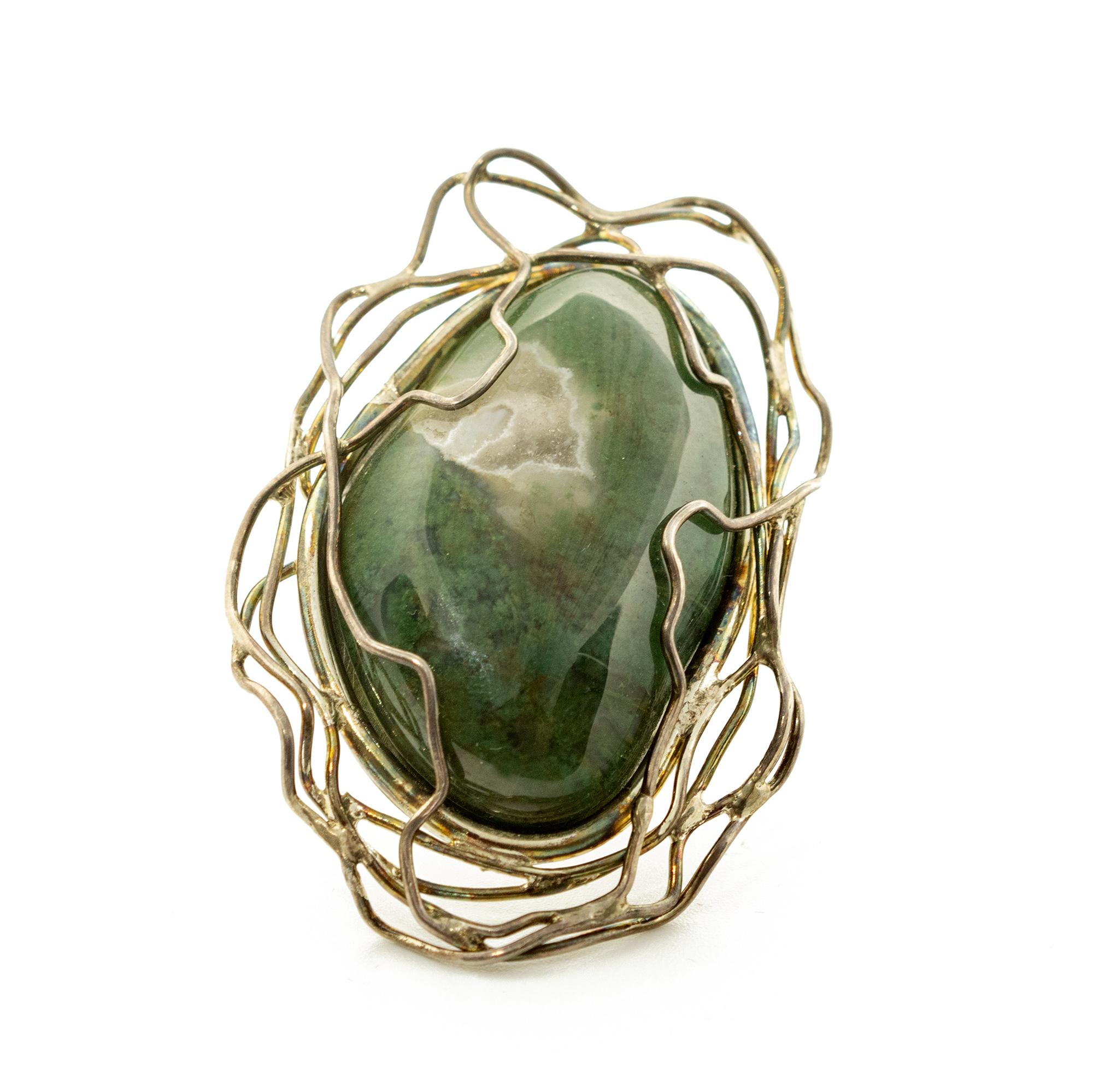 Stile impero Anello di crisocolla naturale in argento 925 con castone ovale da cocktail Intini Jewels in vendita