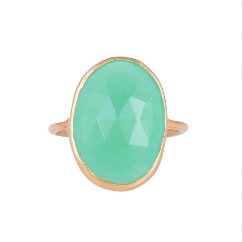 Taille Asscher Bague en chrysoprase naturelle or 18K en vente