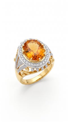 Natural Citrine 3.60cts & Diamond 1.0cts Ring in 18k Gold