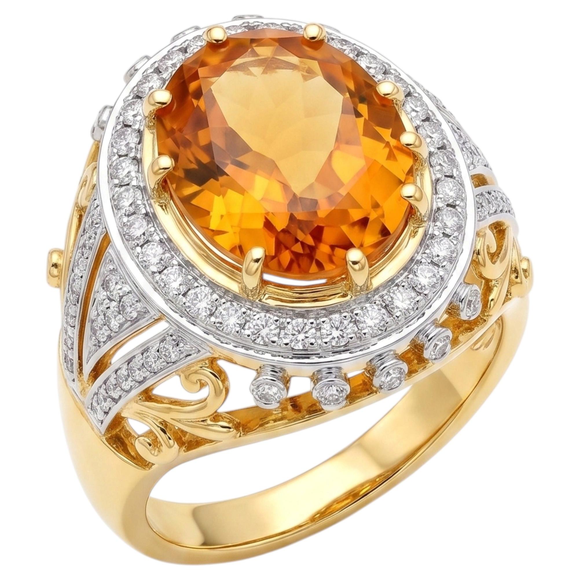 Halo-Ring aus 18-karätigem Gold mit Citrin (3,60 ct) und Diamanten (1,0 ct), Designer