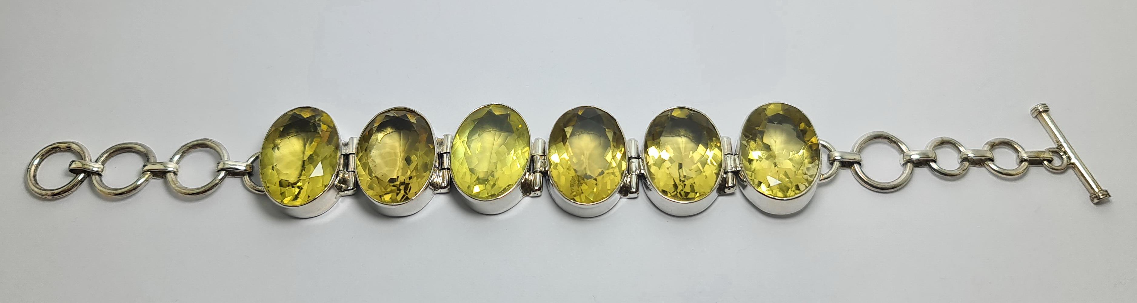 Retro Natural Citrine 6 Stone .925 Sterling Silver Adjustable Bracelet For Sale