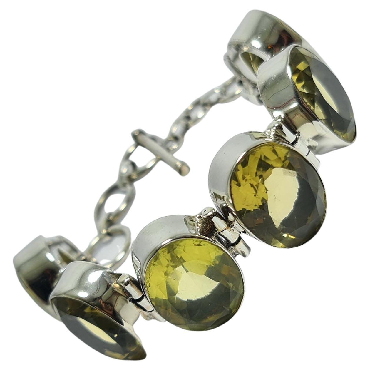 Natural Citrine 6 Stone .925 Sterling Silver Adjustable Bracelet For Sale