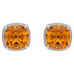 Orecchino con citrino naturale da 6,50 carati e diamante da 0,18 carati in oro 14k