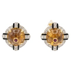 14K Yellow Gold Citrine & Diamond Stud Earrings, India