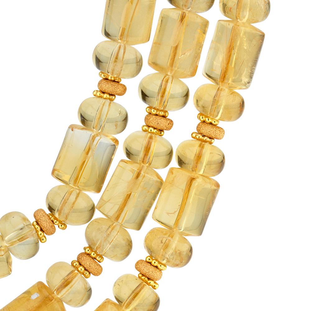 Artisan Multi-Strand Citrine Beaded Necklace with 14k and 18k Yellow Gold Accents For Sale