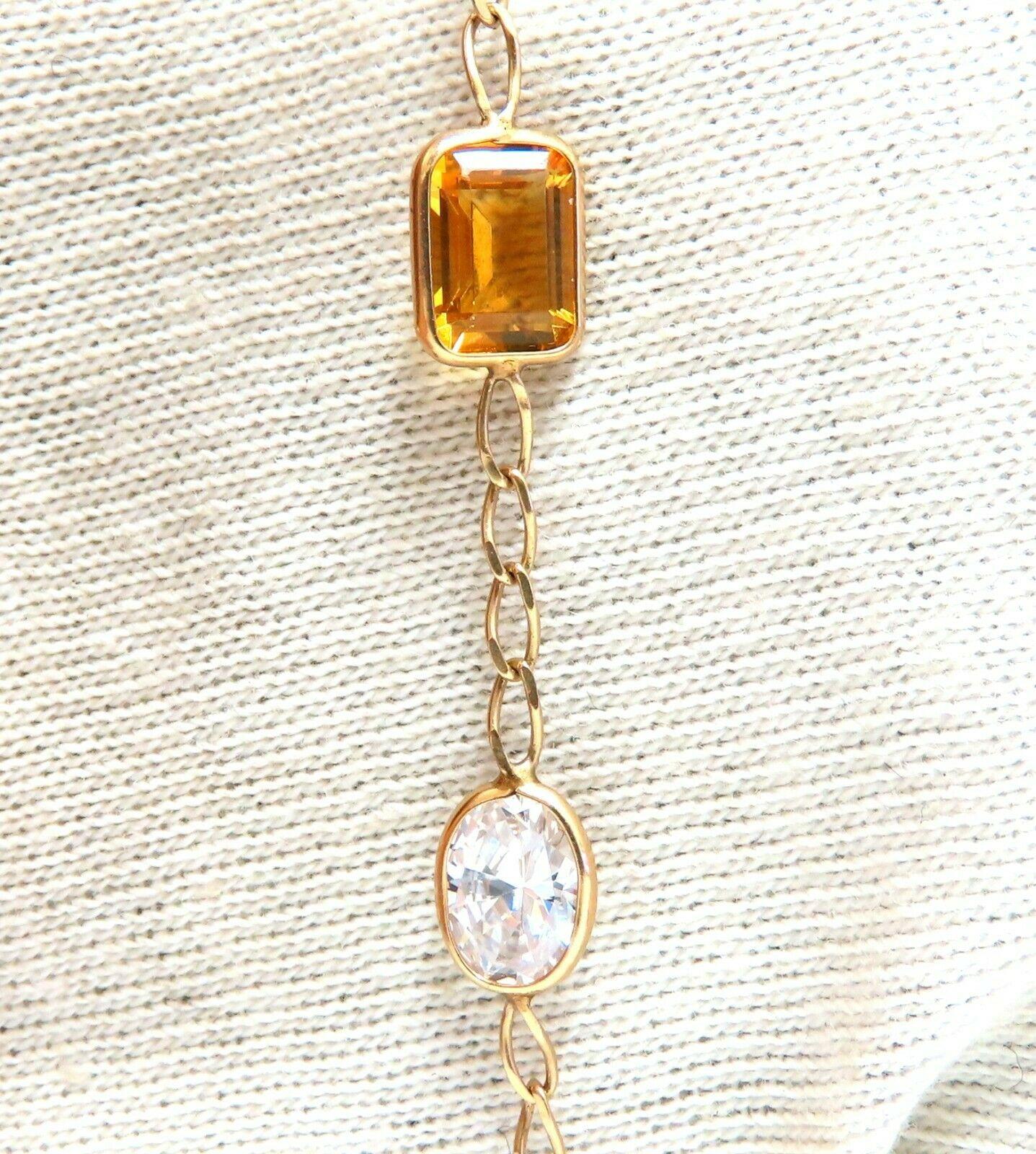 Natural Citrine and Cz Yard Link Bracelet 14kt In New Condition For Sale In New York, NY