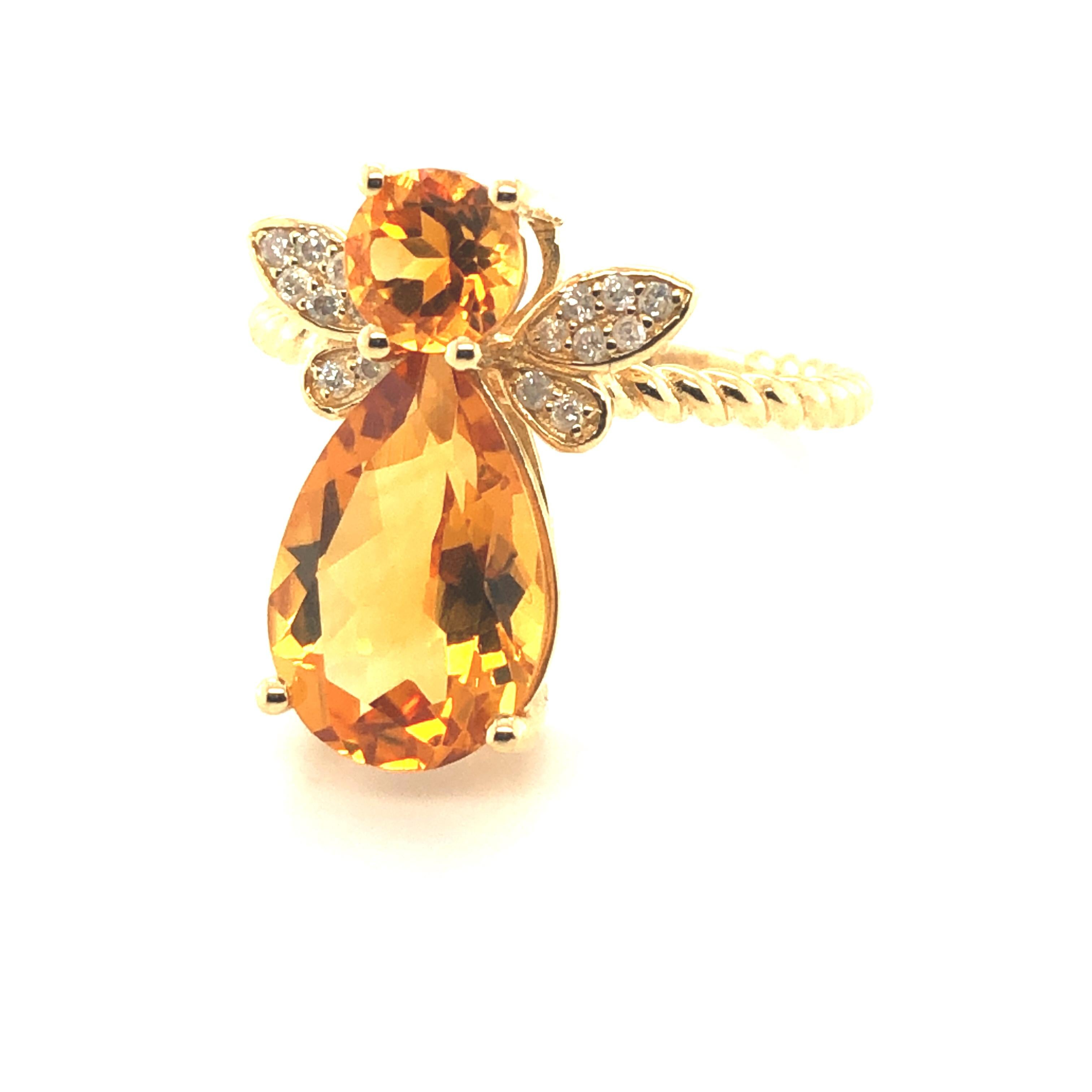 For Sale:  Natural Citrine and White Diamond in 18k Yellow Gold Rope Ring 2