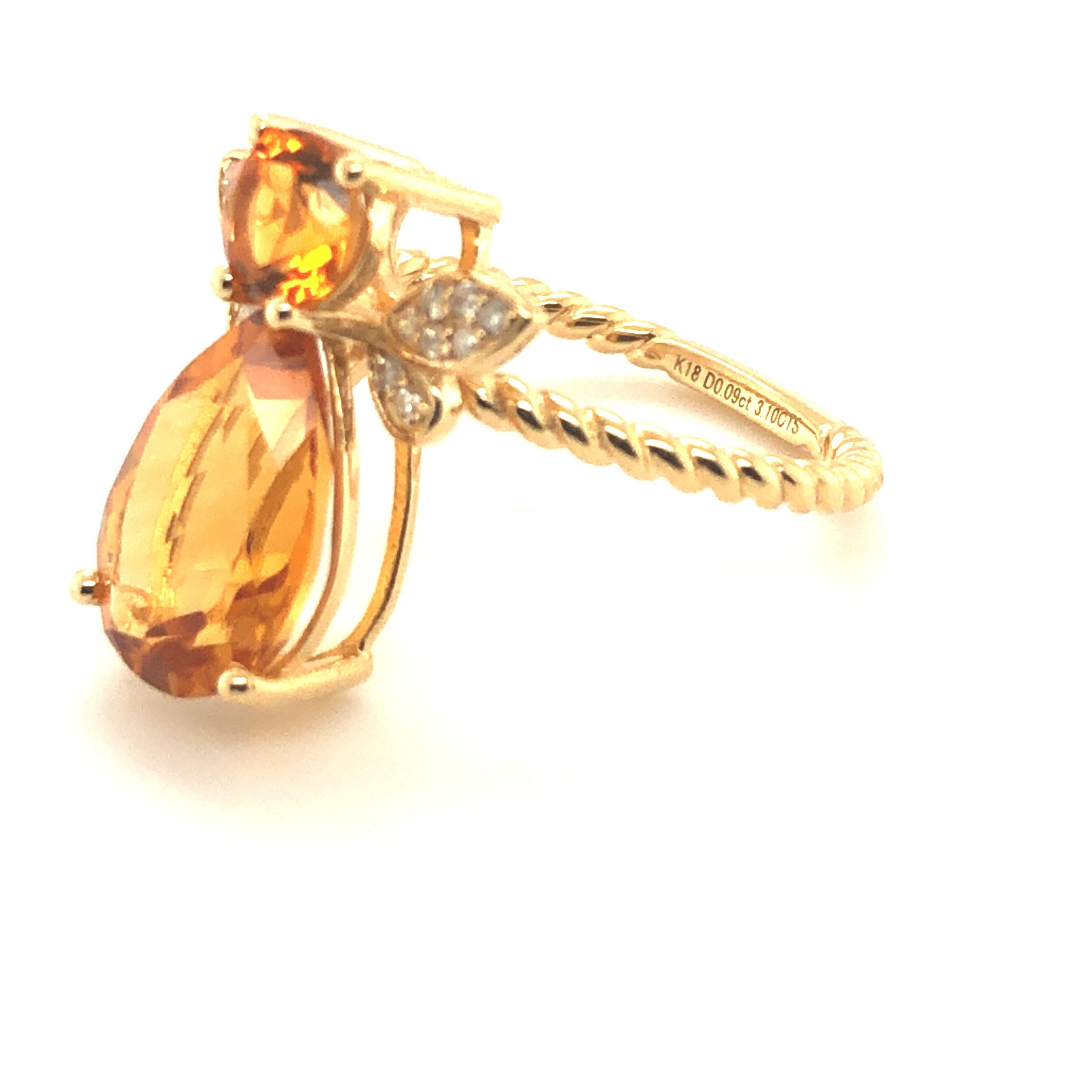 For Sale:  Natural Citrine and White Diamond in 18k Yellow Gold Rope Ring 3