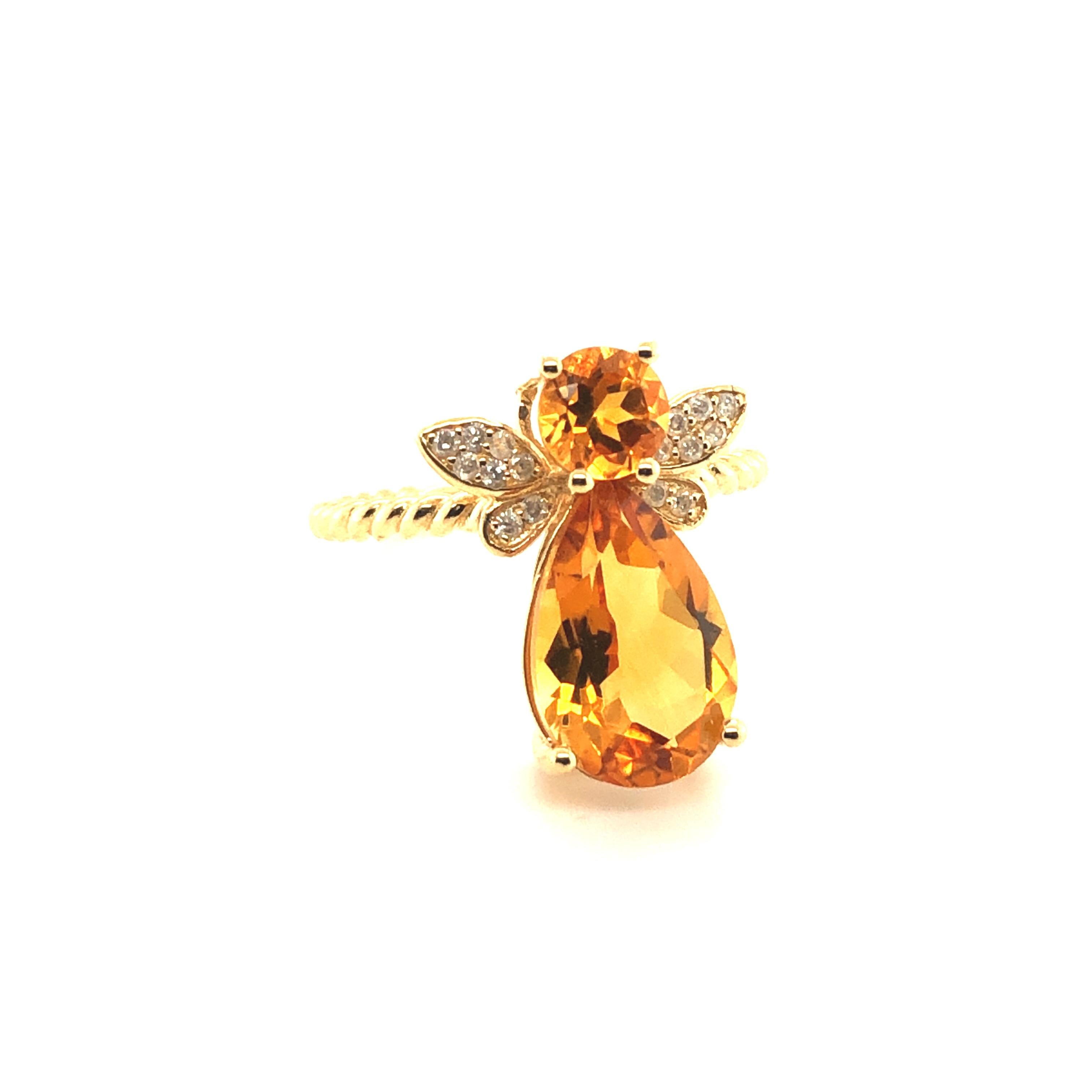 For Sale:  Natural Citrine and White Diamond in 18k Yellow Gold Rope Ring 5