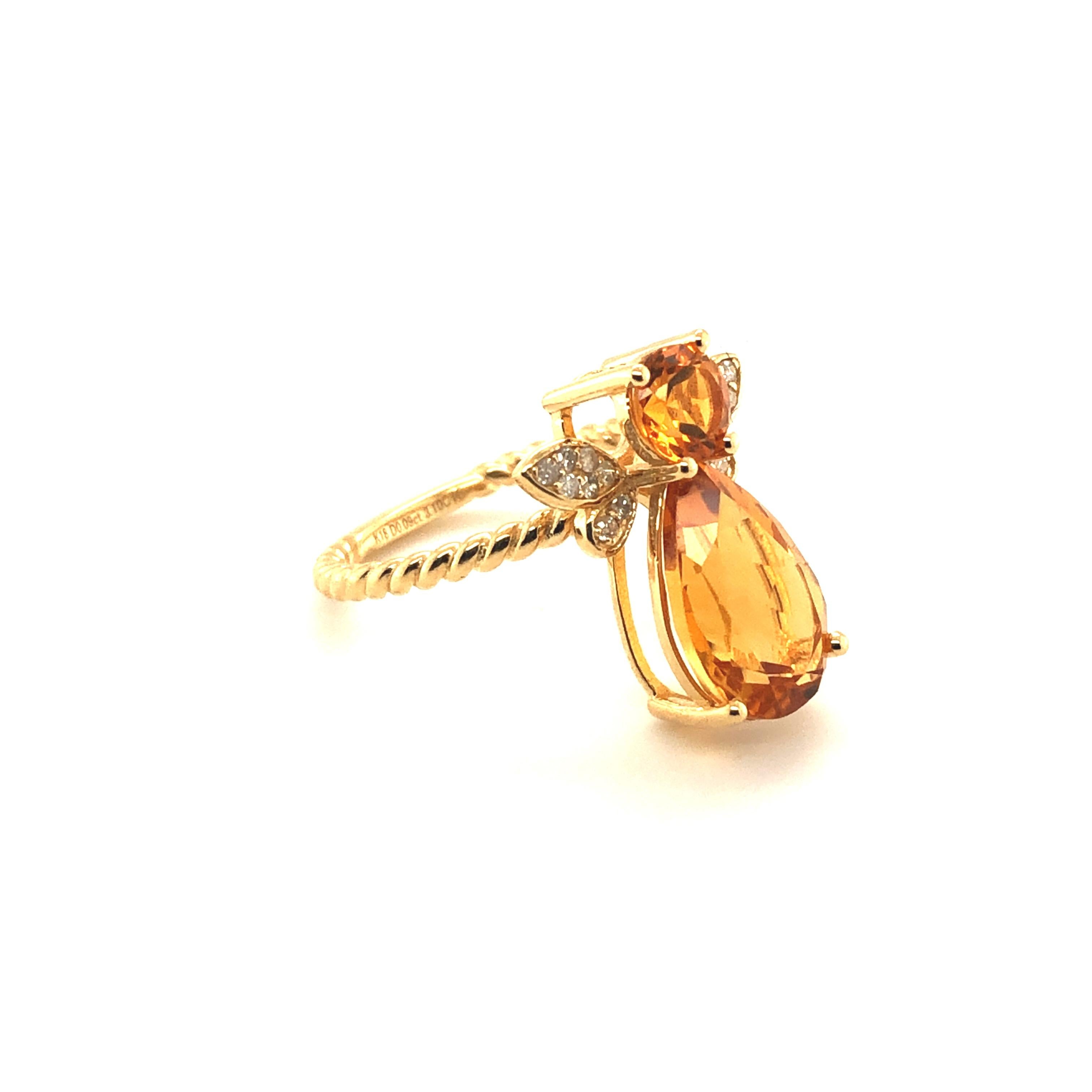 For Sale:  Natural Citrine and White Diamond in 18k Yellow Gold Rope Ring 6