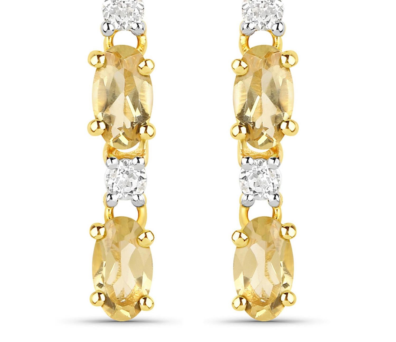 Natural Citrine and White Topaz Dangle Earrings 1.84 Carats Total In New Condition For Sale In Laguna Niguel, CA