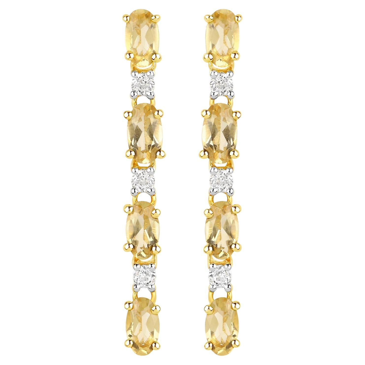 Natural Citrine and White Topaz Dangle Earrings 1.84 Carats Total For Sale