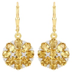 Natural Citrine and White Topaz Floral Dangle Earrings 3.80 Carats Total