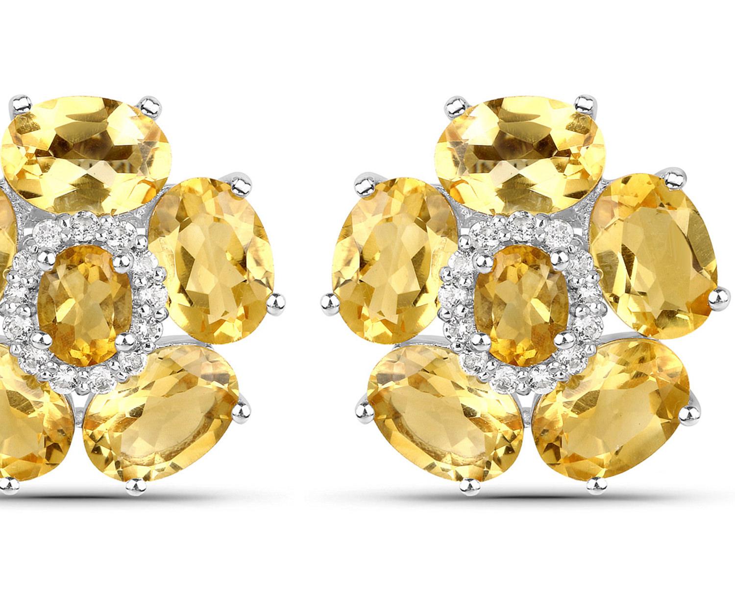 Natural Citrine and White Topaz Floral Earrings 8.9 Carats Total In New Condition For Sale In Aliso Viejo, CA