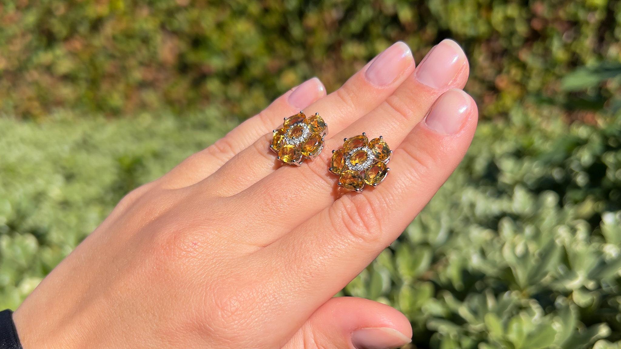 Natural Citrine and White Topaz Floral Earrings 8.9 Carats Total In New Condition For Sale In Laguna Niguel, CA