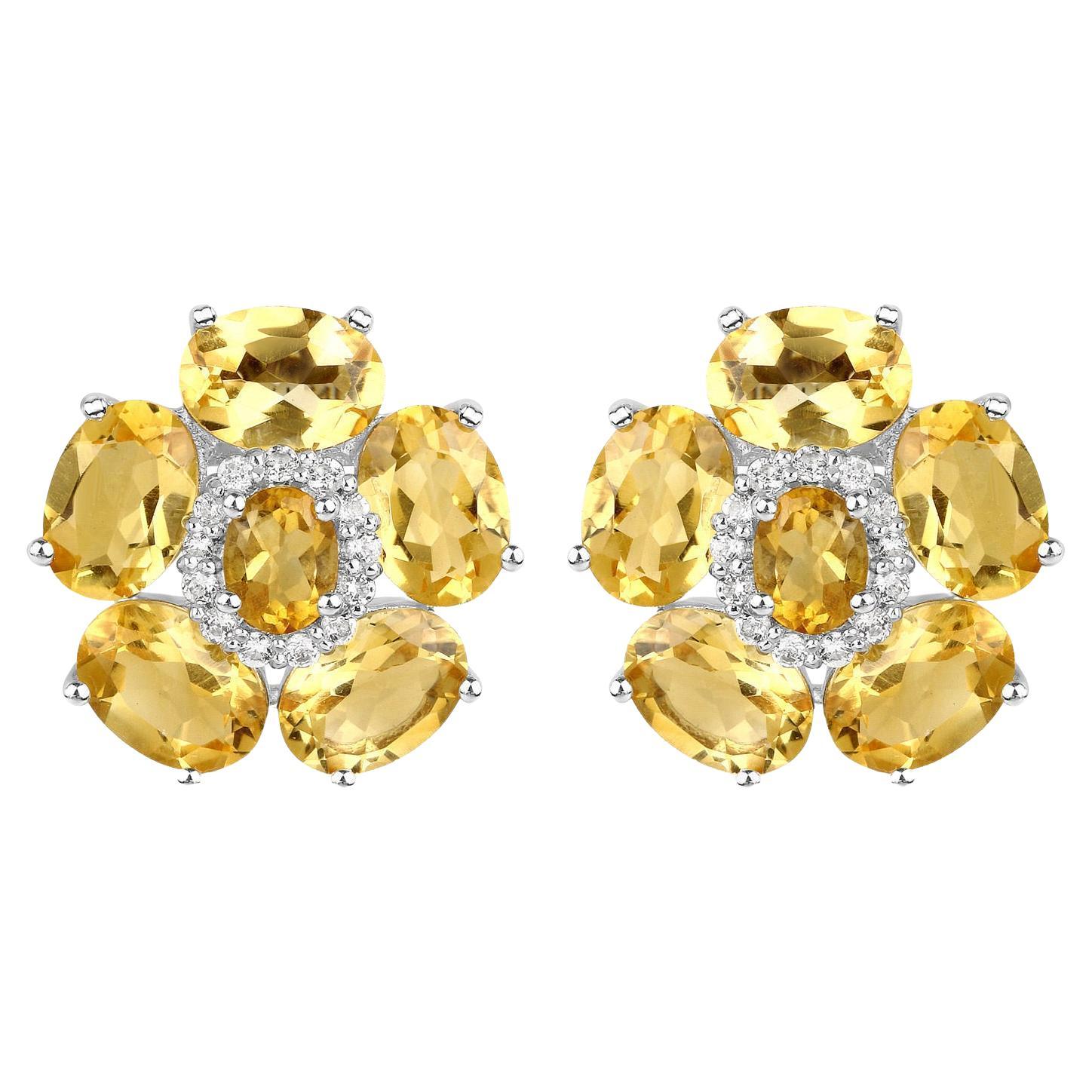 Natural Citrine and White Topaz Floral Earrings 8.9 Carats Total