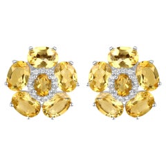 Natural Citrine and White Topaz Floral Earrings 8.9 Carats Total