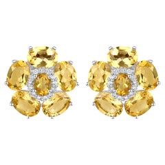 Natural Citrine and White Topaz Floral Earrings 8.9 Carats Total