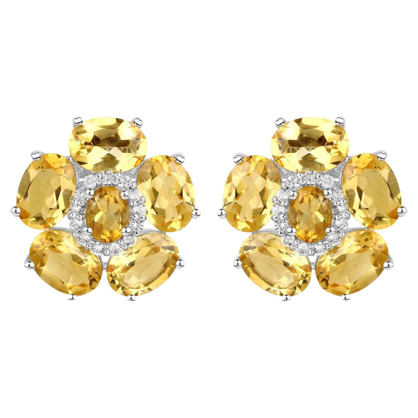 Natural Citrine and White Topaz Floral Earrings 8.9 Carats Total