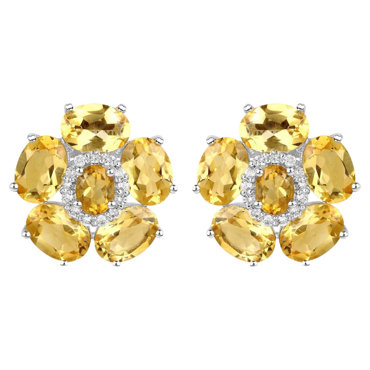 Natural Citrine and White Topaz Floral Earrings 8.9 Carats Total For Sale