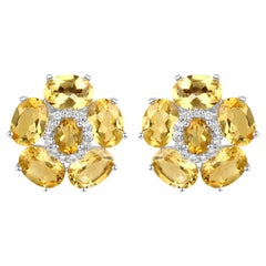 Natural Citrine and White Topaz Floral Earrings 8.9 Carats Total