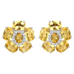 Natural Citrine and White Topaz Floral Earrings 8.9 Carats Total