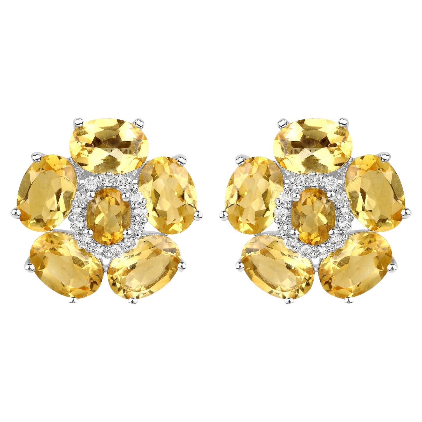 Natural Citrine and White Topaz Floral Earrings 8.9 Carats Total