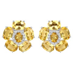Boucles d'oreilles florales en citrine naturelle et topaze blanche 8,9 carats au total