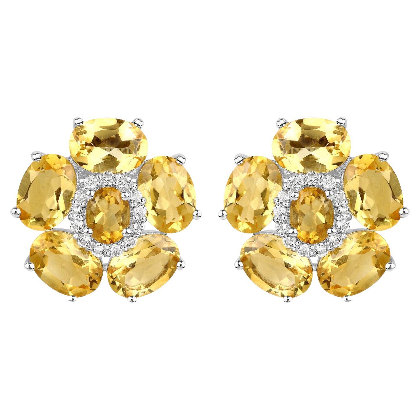 Natural Citrine and White Topaz Floral Earrings 8.9 Carats Total