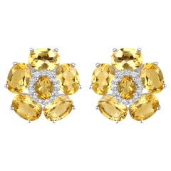 Boucles d'oreilles florales en citrine naturelle et topaze blanche 8,9 carats au total