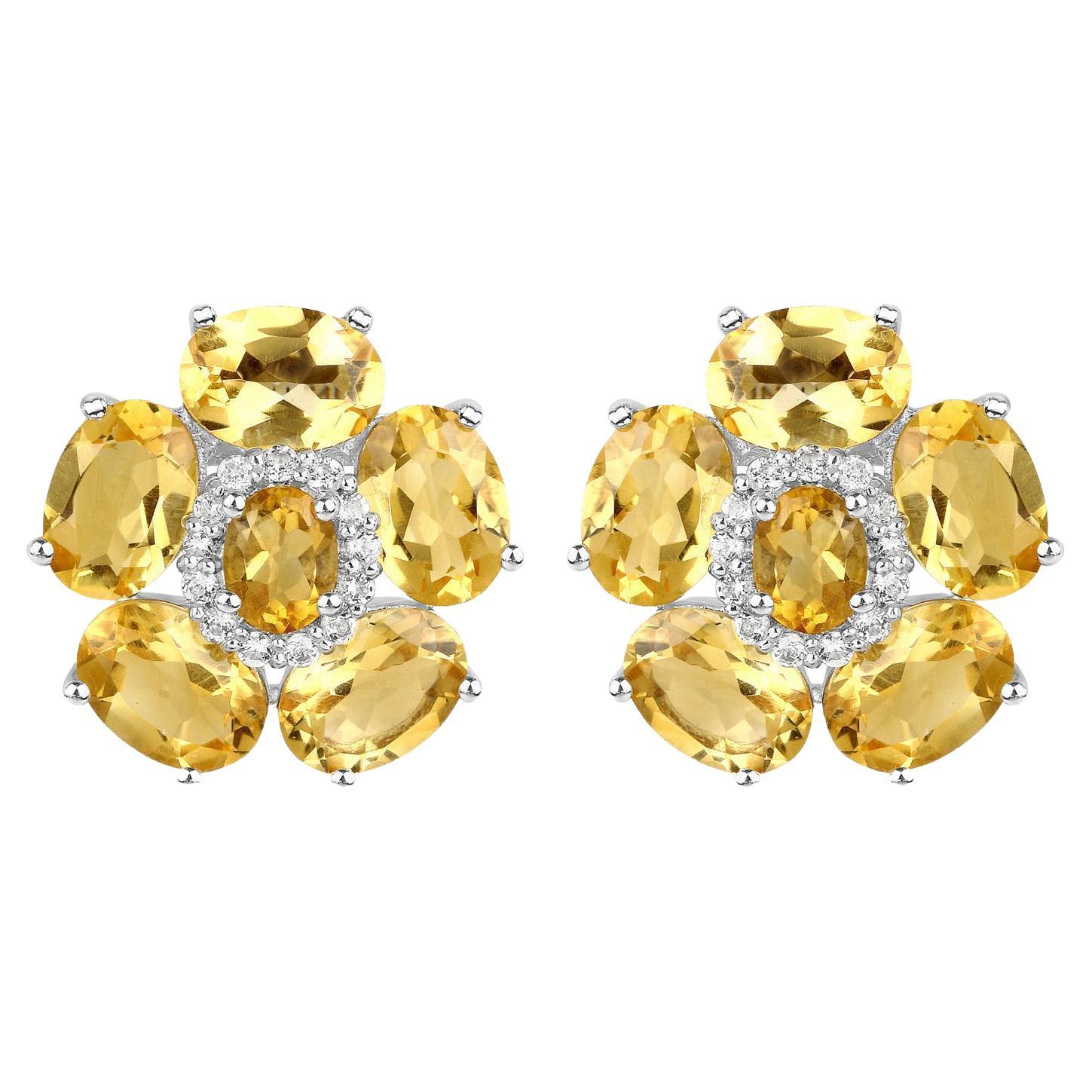 Natural Citrine and White Topaz Floral Earrings 8.9 Carats Total