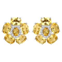Natural Citrine and White Topaz Floral Earrings 8.9 Carats Total